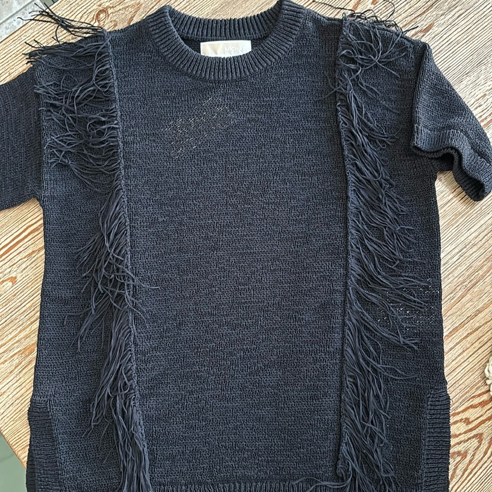 NWT Michael Kors Black Tassel Blouse Small